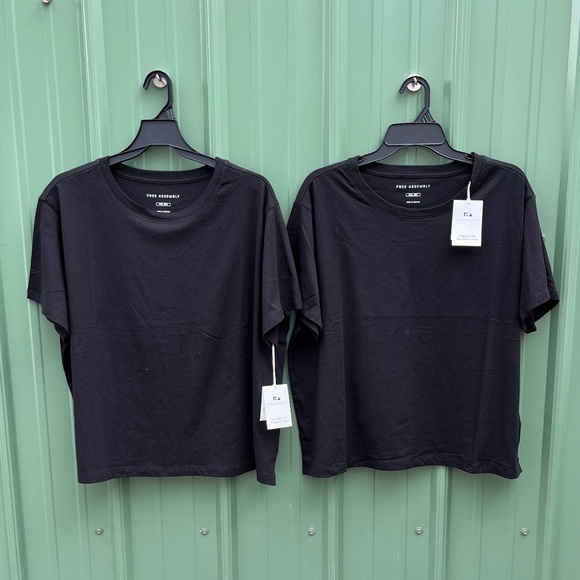 Women's Black Cotton Cropped Boxy Tee with Short Sleeves, 2-Pack Size XXL - Picture 1 of 7